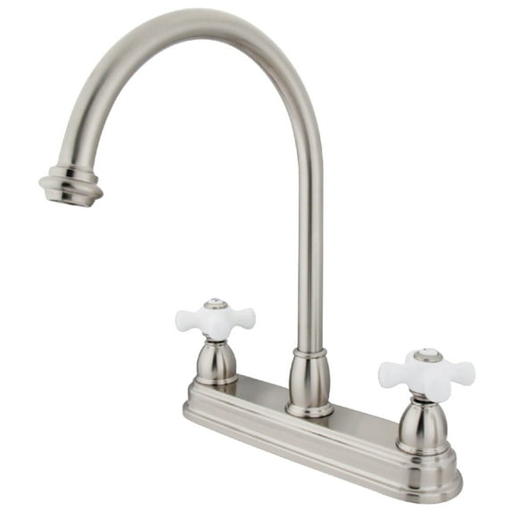 Kingston KB3748PX Restoration Two-Handle 3-Hole 8" Centerset Kitchen Faucet in Brushed Nickel
