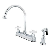 Kingston KB3751PXBS Restoration Two-Handle 4-Hole 8" Centerset Kitchen Faucet with Brass Sprayer in Polished Chrome