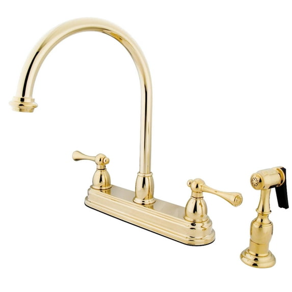 Kingston KB3752BLBS Vintage Two-Handle 4-Hole 8" Centerset Kitchen Faucet with Brass Sprayer in Polished Brass