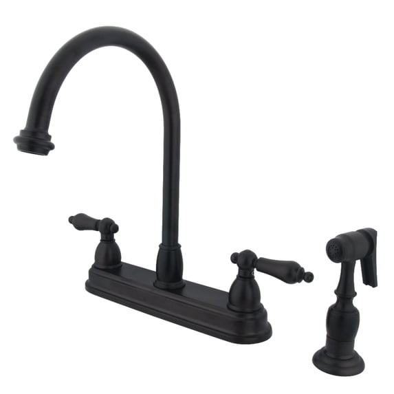 Kingston KB3755ALBS Restoration Two-Handle 4-Hole 8" Centerset Kitchen Faucet with Brass Sprayer in Oil Rubbed Bronze