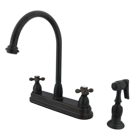 Kingston KB3755AXBS Restoration Two-Handle 4-Hole 8" Centerset Kitchen Faucet with Brass Sprayer in Oil Rubbed Bronze