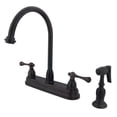 thumbnail image 1 of Kingston KB3755BLBS Vintage Two-Handle 4-Hole 8" Centerset Kitchen Faucet with Brass Sprayer in Oil Rubbed Bronze, 1 of 4
