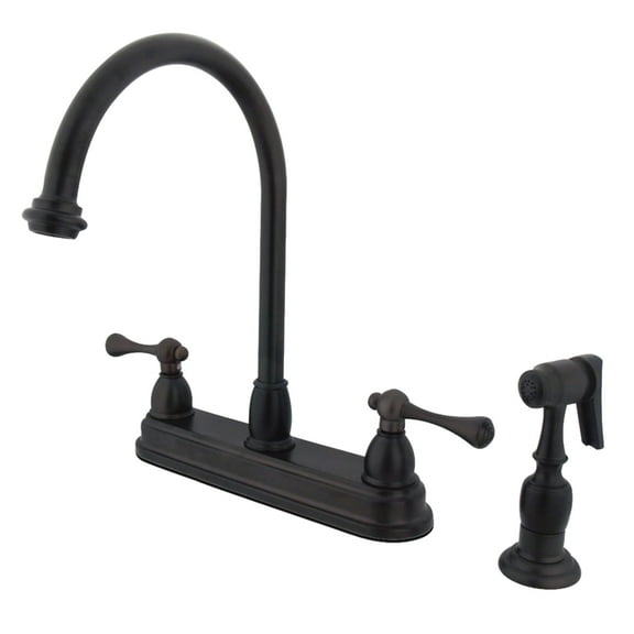 Kingston KB3755BLBS Vintage Two-Handle 4-Hole 8" Centerset Kitchen Faucet with Brass Sprayer in Oil Rubbed Bronze