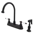 thumbnail image 1 of Kingston KB3755PLBS Restoration Two-Handle 4-Hole 8" Centerset Kitchen Faucet with Brass Sprayer in Oil Rubbed Bronze, 1 of 4