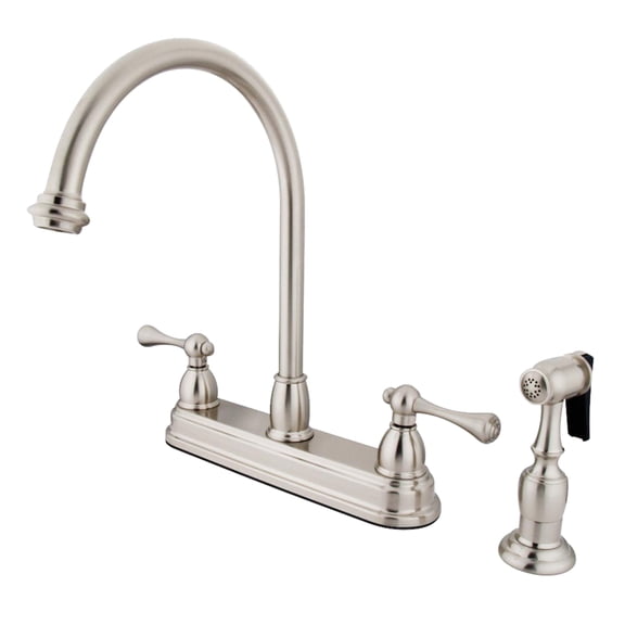 Kingston KB3758BLBS Vintage Two-Handle 4-Hole 8" Centerset Kitchen Faucet with Brass Sprayer in Brushed Nickel