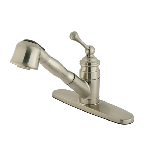 Open Box Kingston Brass KB3898BL Single-Handle 1-or-3 Hole Deck Mount Pull-Out Sprayer Kitchen Faucet in Brushed Nickel
