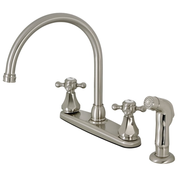 Kingston KB4728BXSP Metropolitan Two-Handle 4-Hole 8" Centerset Kitchen Faucet with Side Sprayer in Brushed Nickel