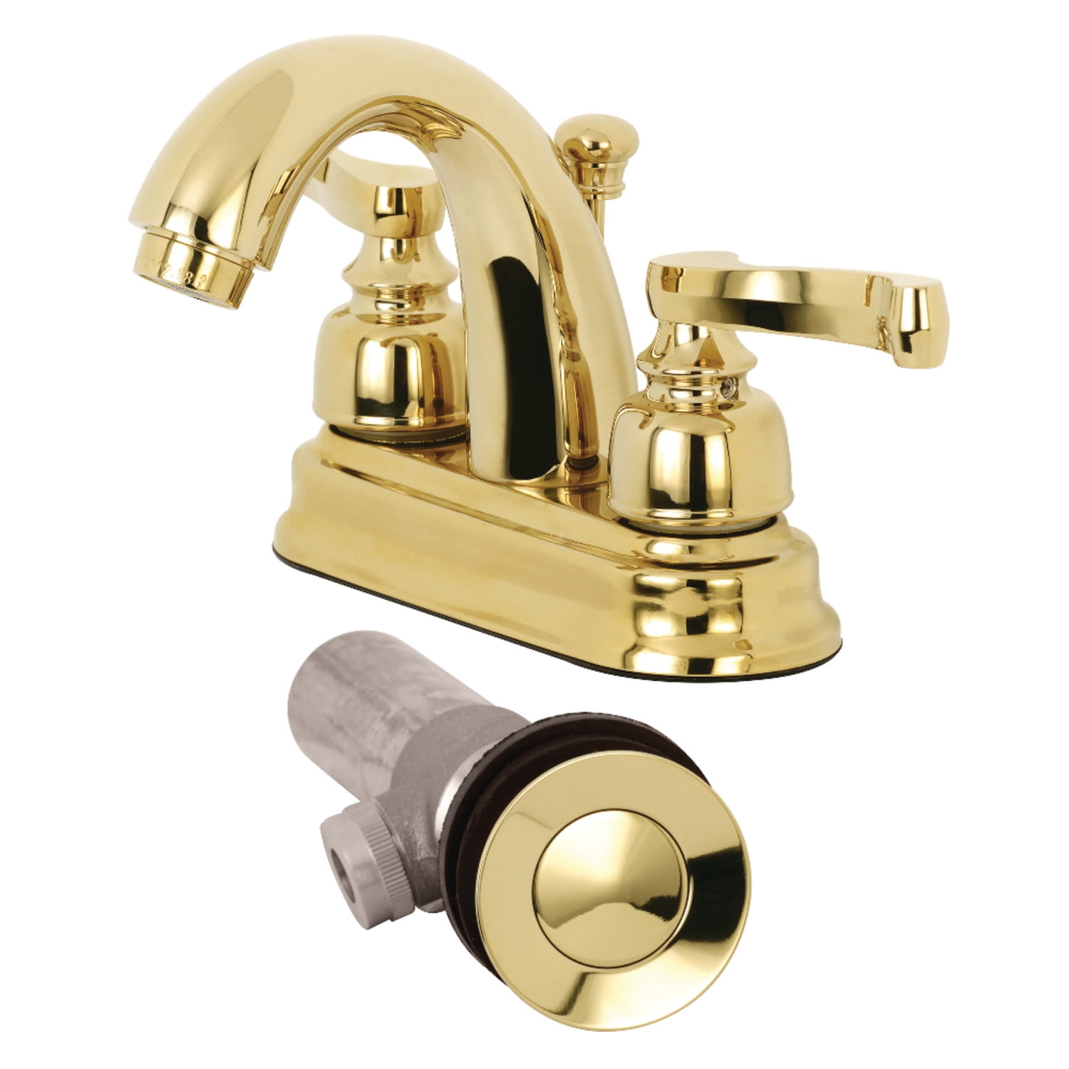 Polished Brass 4" Centerset Bathroom Faucet with Brass Pop-Up