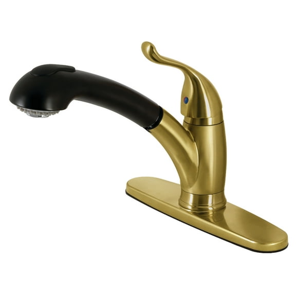 Kingston Brass KB5707YL Yosemite Single-Handle 1-or-3 Hole Pull-Out Sprayer Kitchen Faucet in Brushed Brass