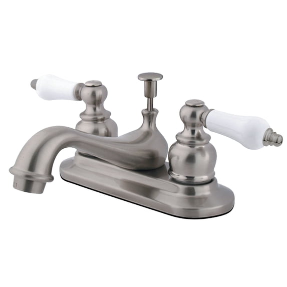 Kingston Brass Restoration Two Handle 4" Centerset Lavatory Faucet with Retail Pop-up