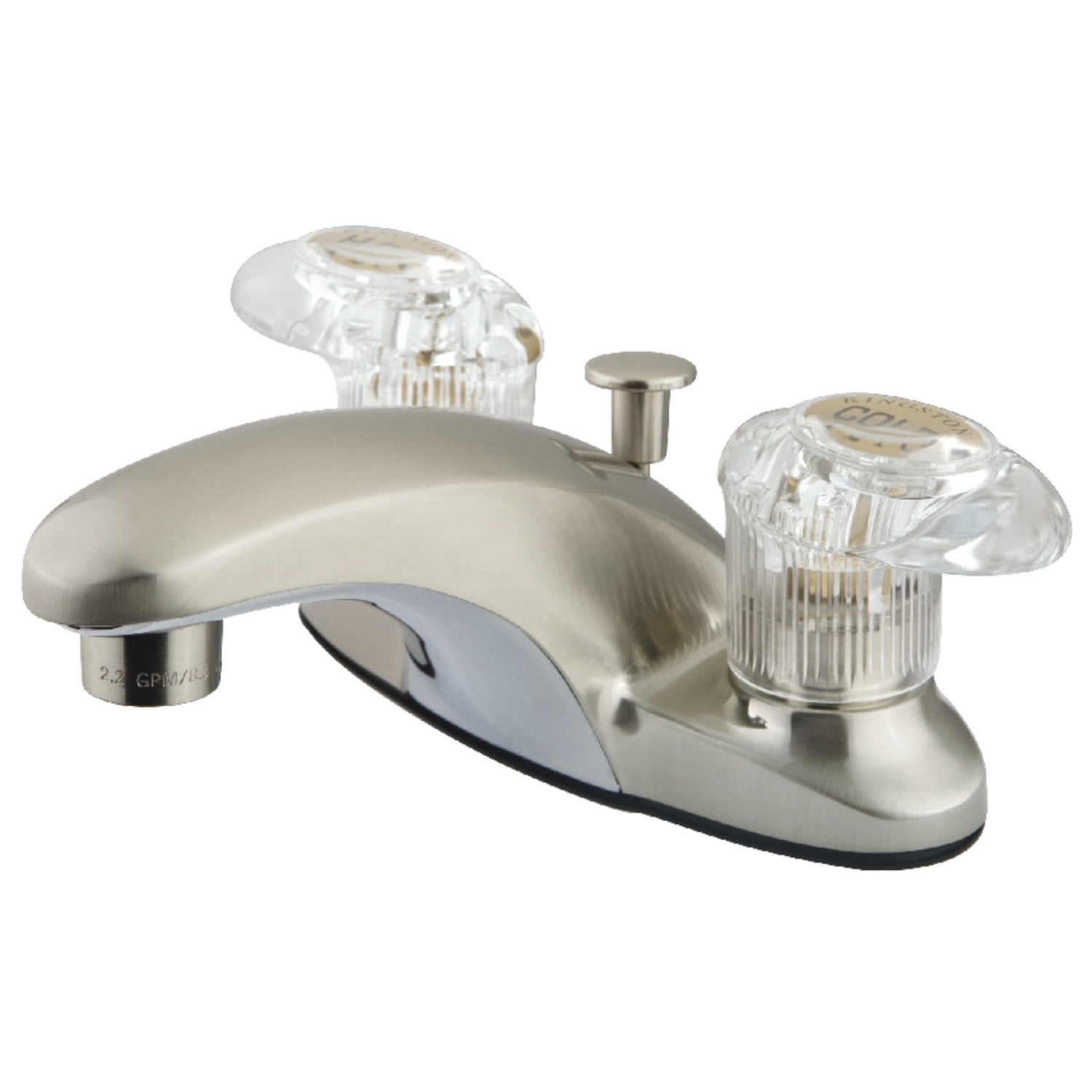 Brushed Nickel 4-Inch Centerset Bathroom Faucet with Acrylic Handles
