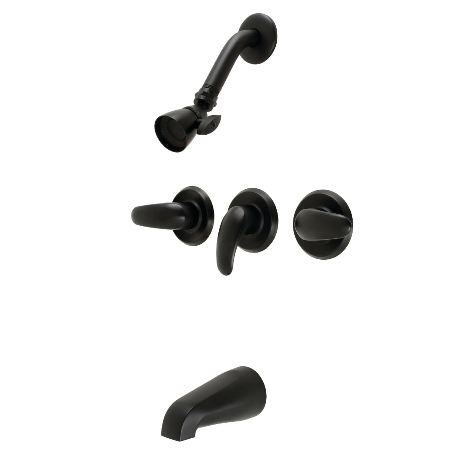 Kingston Brass Wall Mount Tub and Shower Faucet Matte Black with 7 GPM Spout and ADA Lever Handles