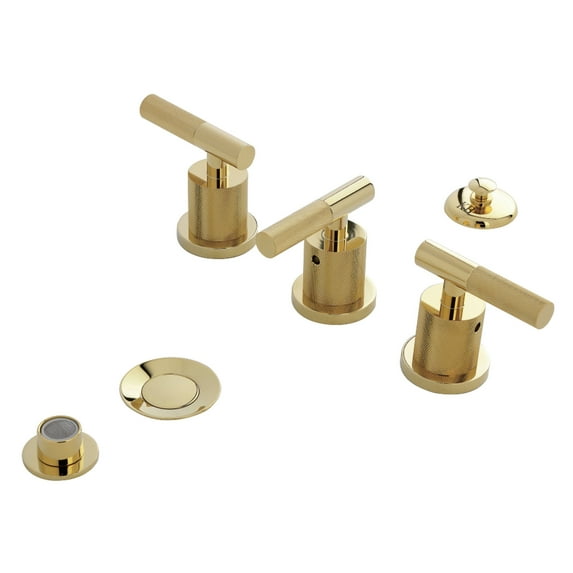 Kingston Brass KB6322KNL Convergent Three-Handle Bidet Faucet with Knurled Handle and Brass Pop-Up, Polished Brass