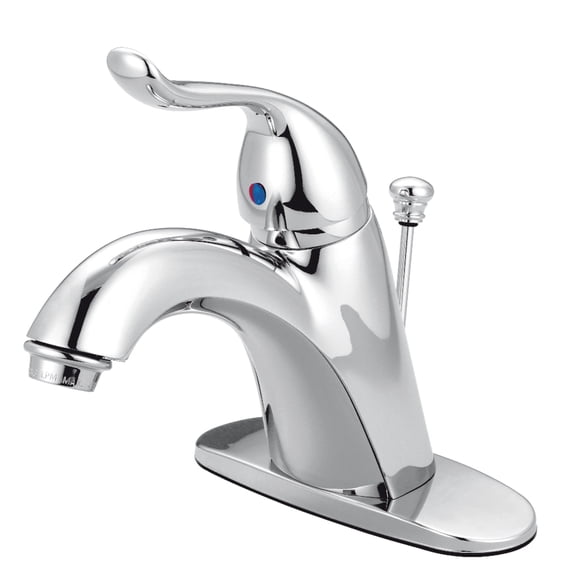 Kingston Brass KB6401YL Yosemite One-Handle 1-Hole Bathroom Faucet with Deck Plate and Pop-Up Drain in Polished Chrome