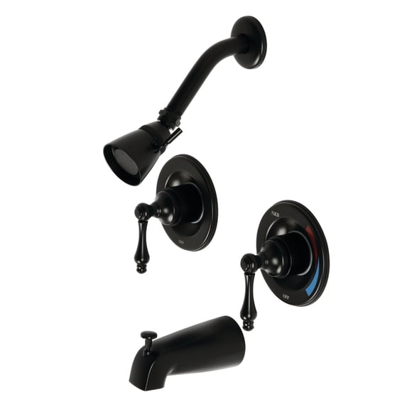 Kingston Brass KB660AL Vintage Double-Handle Pressure Balanced Tub and Shower Faucet, Matte Black