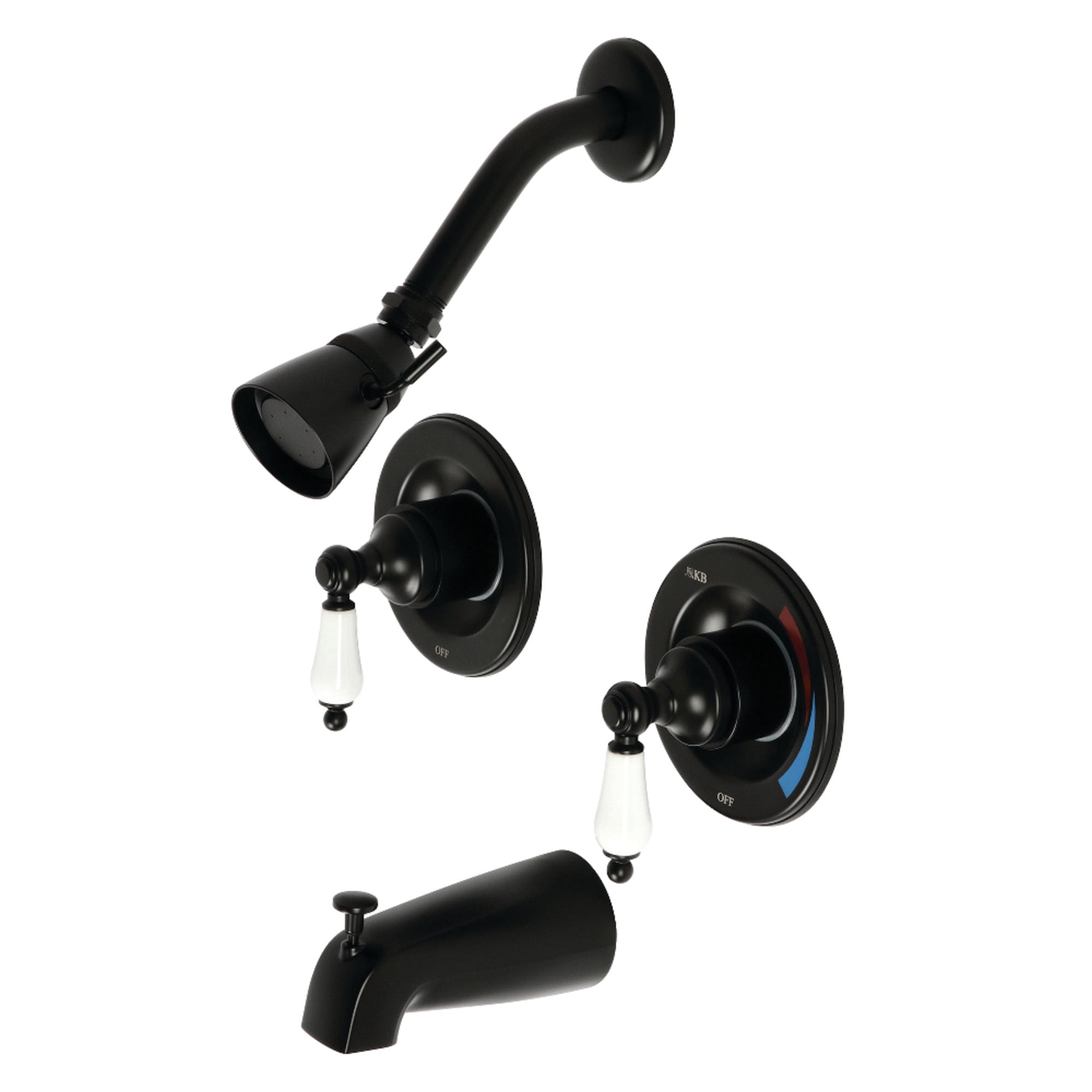 Kingston Brass KB660PL Vintage Double-Handle Pressure Balanced Tub and Shower Faucet, Matte Black