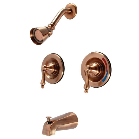 Kingston Brass KB666ALAC Vintage Double-Handle Pressure Balanced Tub and Shower Faucet, Antique Copper