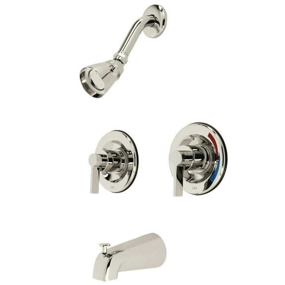 Kingston Brass KB666NDL NuvoFusion Two-Handle Tub and Shower Faucet with Volume Control, Polished Nickel
