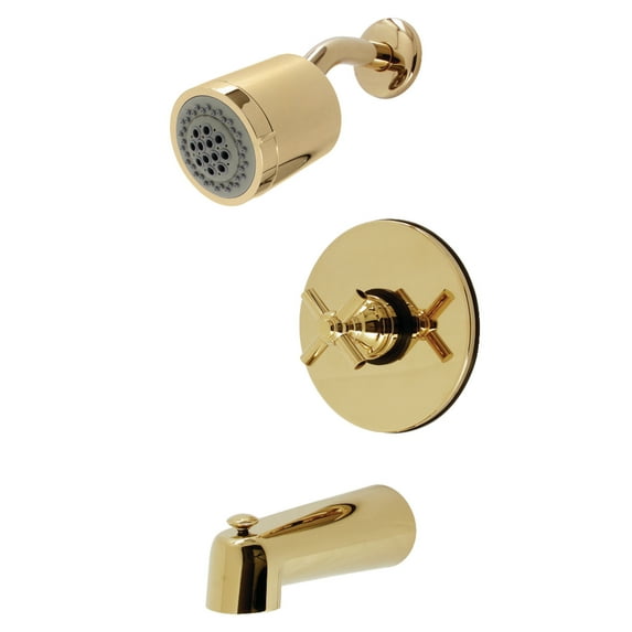 Kingston Brass KB6692EX Elinvar Polished Brass Tub and Shower Faucet Set with Cross Handle