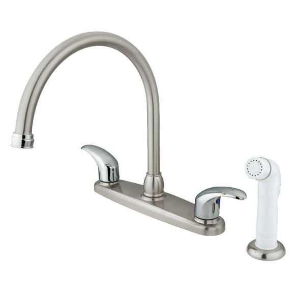Kingston KB6797LL Legacy Two-Handle 4-Hole 8" Centerset Kitchen Faucet with Side Sprayer in Brushed Nickel/Polished Chrome