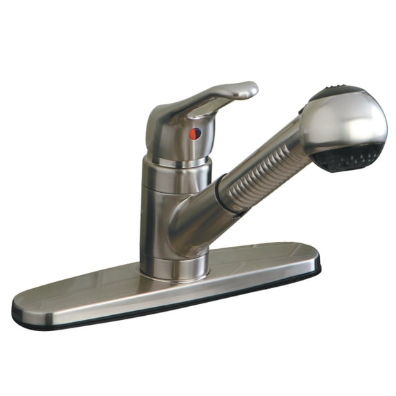 Kingston Brass KB708SP Single-Handle 1-or-3 Hole Deck Mount Pull-Out Sprayer Kitchen Faucet in Brushed Nickel