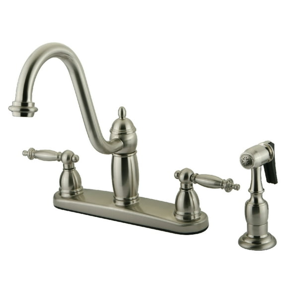 Kingston KB7118TLBS Templeton Two-Handle 4-Hole 8" Centerset Kitchen Faucet with Brass Sprayer in Brushed Nickel