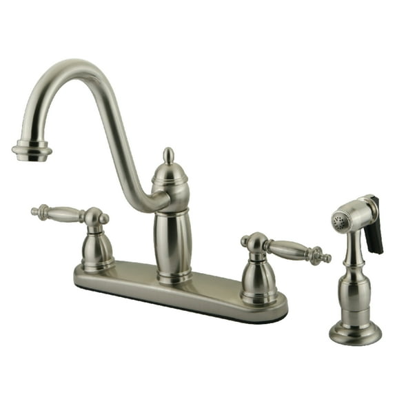 Kingston KB7118TLBS Templeton Two-Handle 4-Hole 8" Centerset Kitchen Faucet with Brass Sprayer in Brushed Nickel