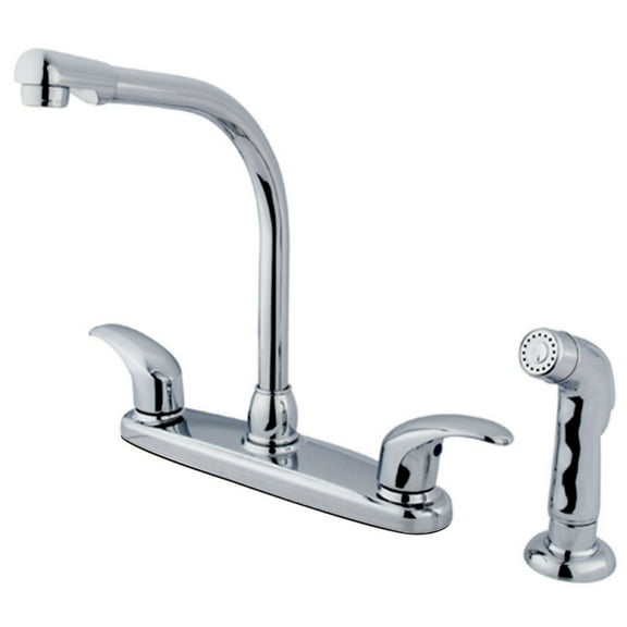 Kingston KB711LLSP Two-Handle 4-Hole 8" Centerset Kitchen Faucet with Side Sprayer in Polished Chrome
