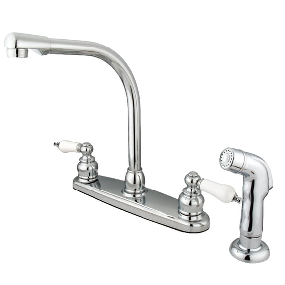 Kingston KB711SP Victorian Two-Handle 4-Hole 8" Centerset Kitchen Faucet with Side Sprayer in Polished Chrome