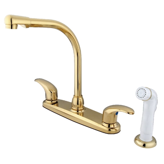 Kingston KB712LL Legacy Two-Handle 4-Hole 8" Centerset Kitchen Faucet with Side Sprayer in Polished Brass
