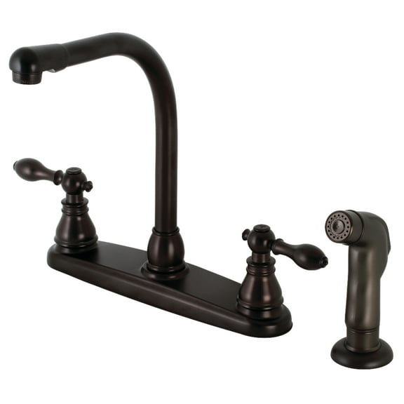 Kingston KB715ACLSP American Classic Two-Handle 4-Hole 8" Centerset Kitchen Faucet with Side Sprayer in Oil Rubbed Bronze