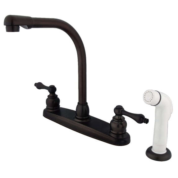 Kingston KB715AL Victorian Two-Handle 4-Hole 8" Centerset Kitchen Faucet with Side Sprayer in Oil Rubbed Bronze