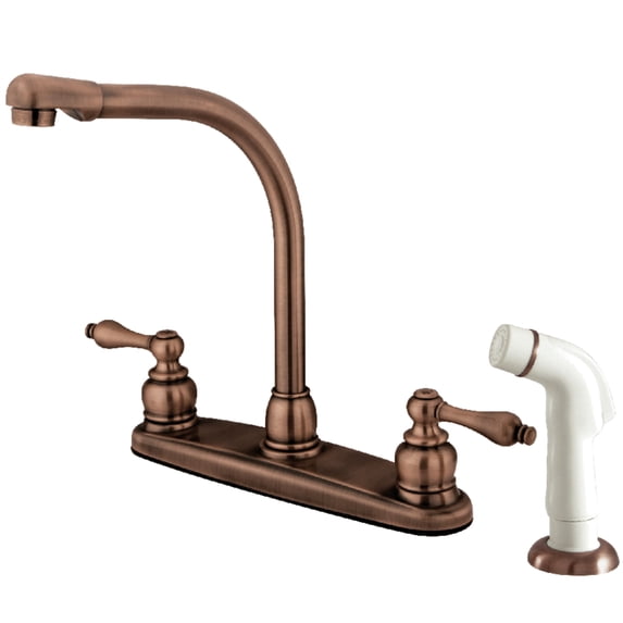 Kingston KB716AL Victorian Two-Handle 4-Hole 8" Centerset Kitchen Faucet with Side Sprayer in Antique Copper