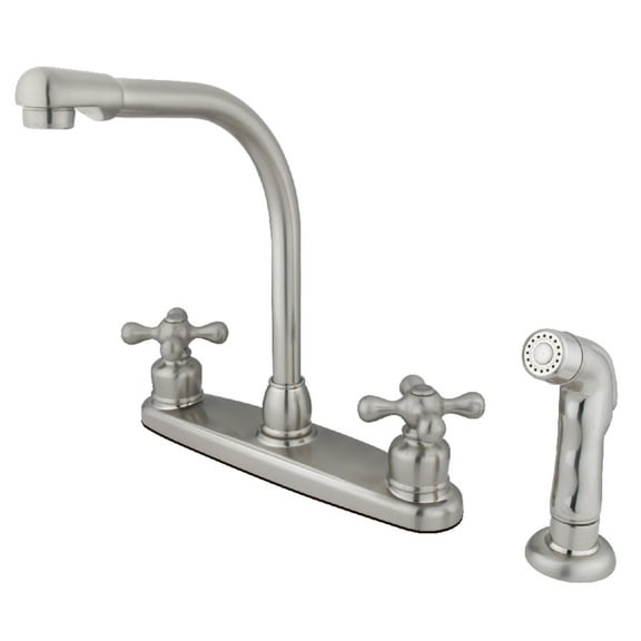 Kingston KB718AXSP Victorian Two-Handle 4-Hole 8" Centerset Kitchen Faucet with Side Sprayer in Brushed Nickel