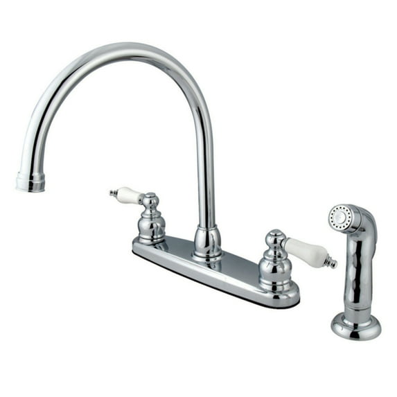 Kingston KB721SP Vintage Two-Handle 4-Hole 8" Centerset Kitchen Faucet with Side Sprayer in Polished Chrome