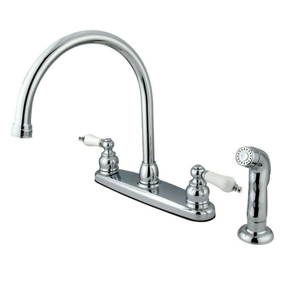 Kingston KB721SP Vintage Two-Handle 4-Hole 8" Centerset Kitchen Faucet with Side Sprayer in Polished Chrome