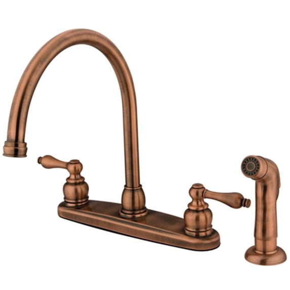 Kingston Brass KB726ALSP Vintage 8" Centerset Kitchen Faucet with Sprayer, Antique Copper