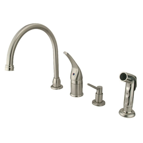Kingston Brass KB828K8 Chatham Single-Handle 4-Hole Widespread Kitchen Faucet with Side Sprayer and Soap Dispenser in Brushed Nickel
