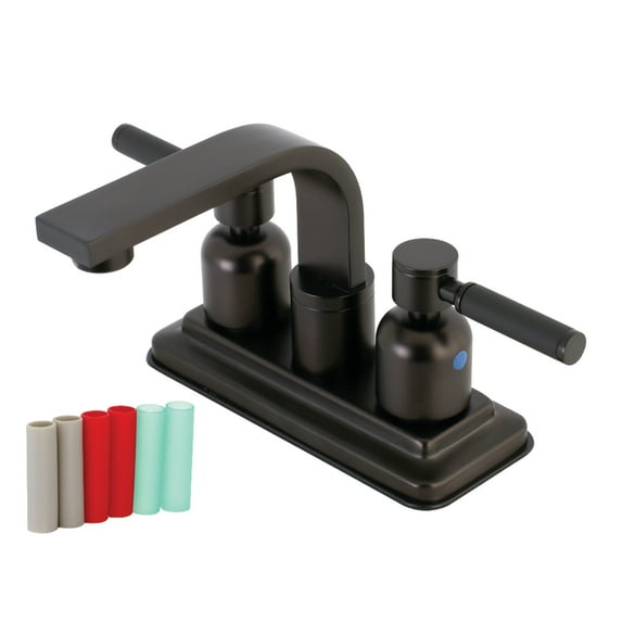 Kingston Brass KB8465DKL Double-Handle 3-Hole Deck Mount 4-Inch Centerset Bathroom Faucet with Push-Up Pop-Up in Oil Rubbed Bronze