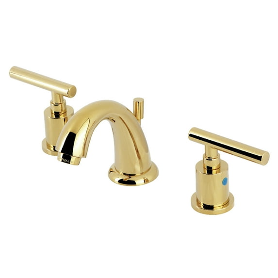 Kingston Brass KB8912CML Manhattan Two-Handle 3-Hole Deck Mount Widespread Bathroom Faucet with Pop-Up Drain in Polished Brass