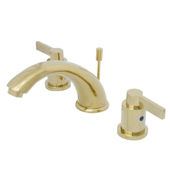 Kingston Brass KB8962NDL NuvoFusion Two-Handle 3-Hole Deck Mount Widespread Bathroom Faucet with Pop-Up Drain in Polished Brass