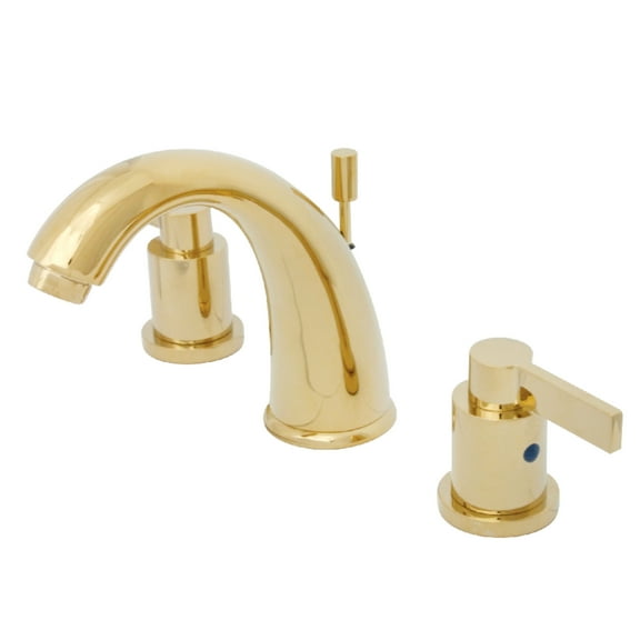 Kingston Brass KB8982NDL NuvoFusion Two-Handle 3-Hole Deck Mount Widespread Bathroom Faucet with Pop-Up Drain in Polished Brass
