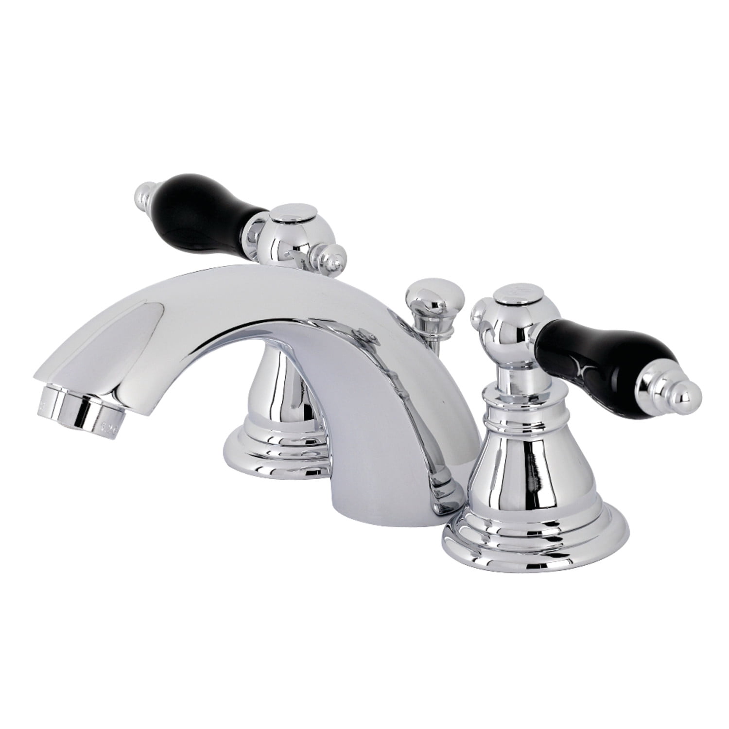 Duchess Polished Chrome Mini-Widespread Bathroom Faucet with Black Porcelain Handles