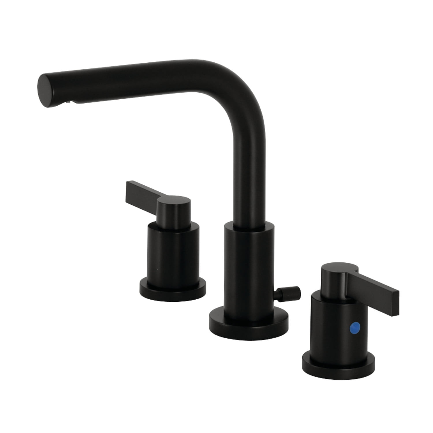NuvoFusion 8" Matte Black Widespread Bathroom Faucet with Brass Pop-Up