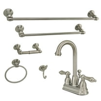 Kingston Brass KBK3618AL 4 in. Bathroom Faucet with 5-Piece Bathroom Hardware Combo, Brushed Nickel