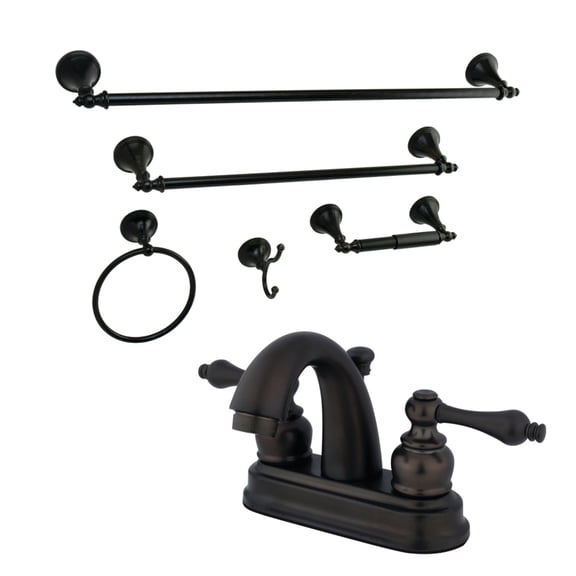 Kingston Brass KBK5615AL 4 in. Bathroom Faucet with 5-Piece Bathroom Hardware Combo, Oil Rubbed Bronze