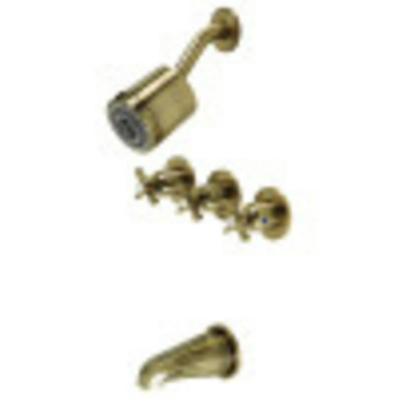 Kingston Brass KBX8133ZX Millennium Three-Handle, Wall Mount Tub and Shower Faucet, Antique Brass