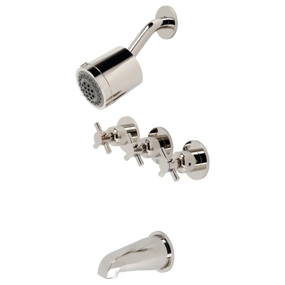 Kingston Brass KBX8136DX Concord Three-Handle Tub and Shower Faucet, Polished Nickel