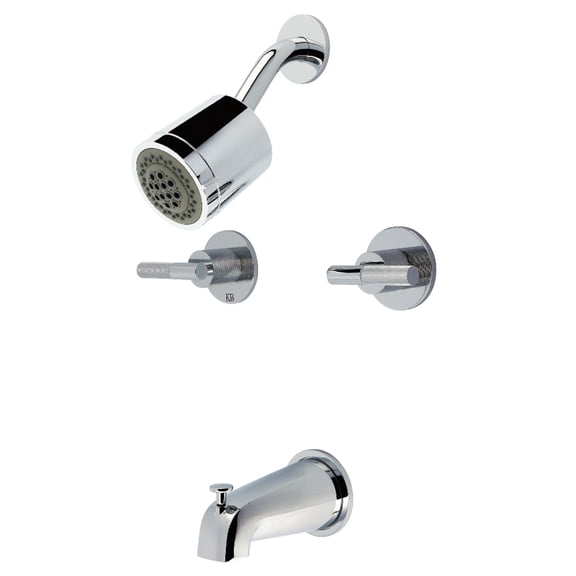 Kingston Brass KBX8141KNL Convergent Double-Handle Tub and Shower Faucet with Knurled Handle, Polished Chrome