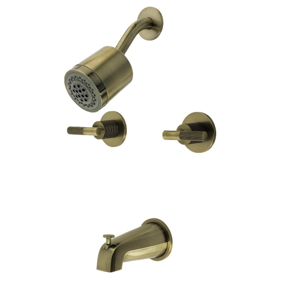 Kingston Brass KBX8143KNL Convergent Double-Handle Tub and Shower Faucet with Knurled Handle, Antique Brass